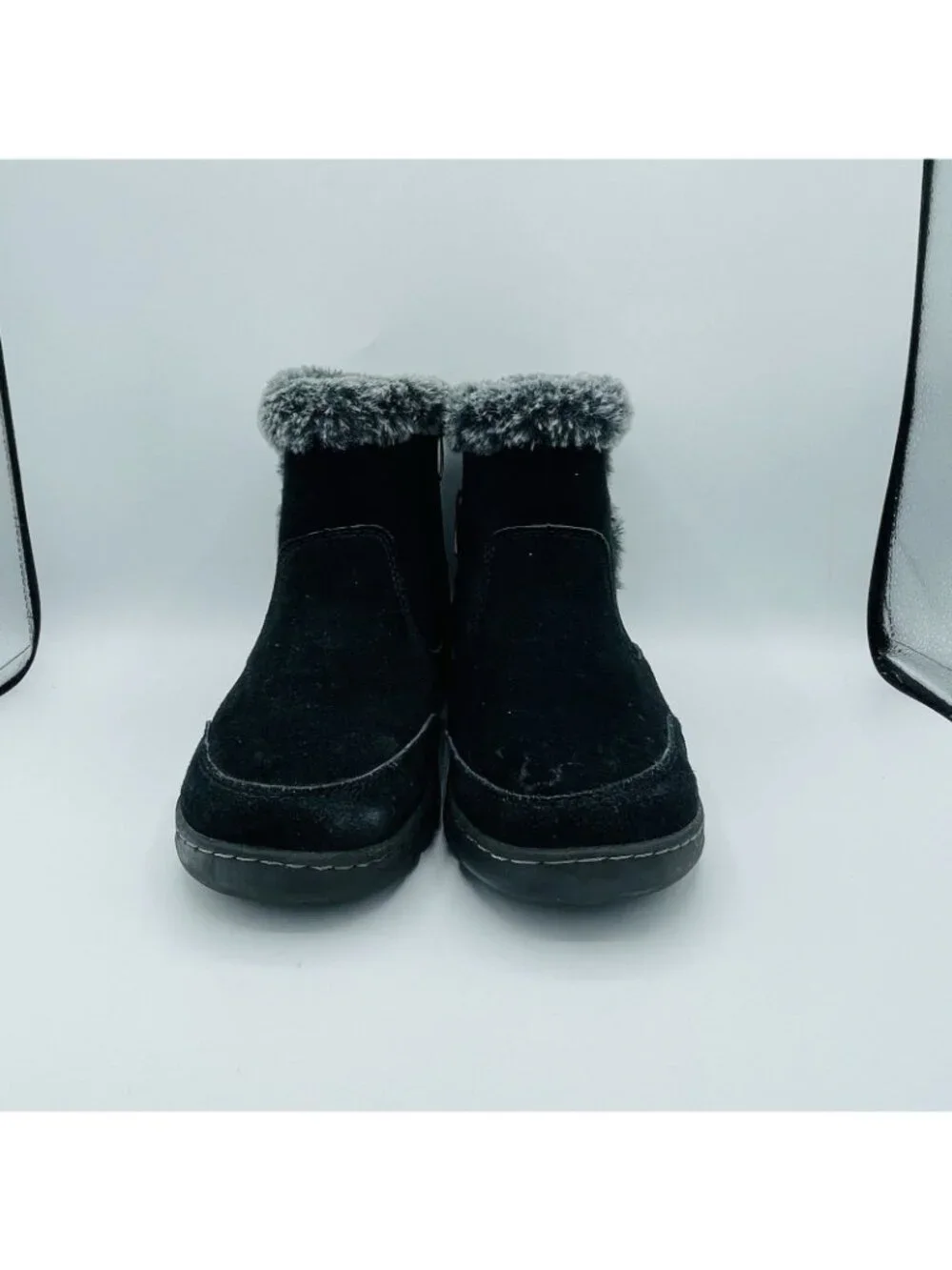 Khombu Shoes Womens Size 9 M Black iris Leather Faux Fur Boots Ankle Booties Zip